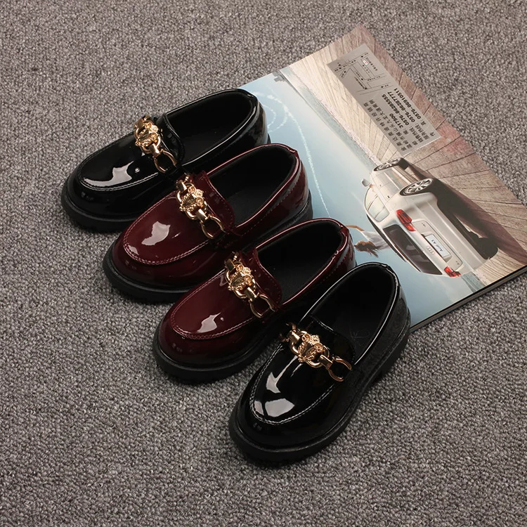 

Spring New Arrival Leather Soft Sole British Style Kids Casual Shoes, Black/claret