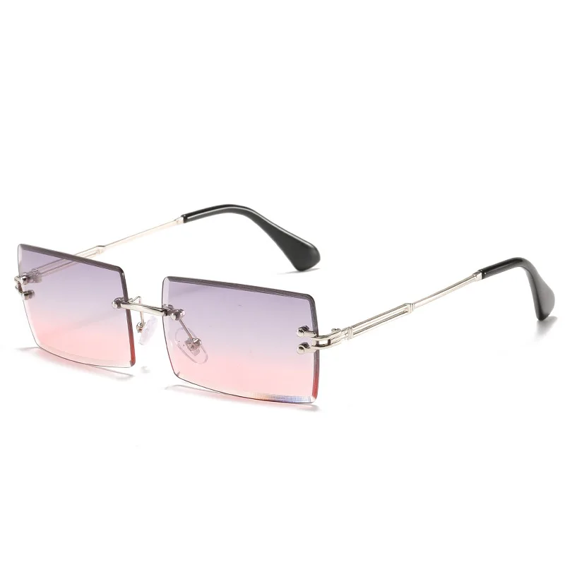

2020 Fashion Square Shades Sunglasses Women Rimless Rectangle Sun glasses Custom Logo Tint Colorful Small PC Lens