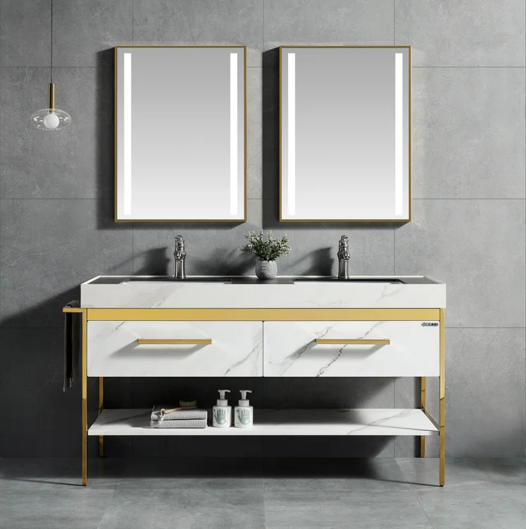 PATE Sanitary ware manufacturer undermount ceramic basin floor mounting stainless steel bathroom vanity