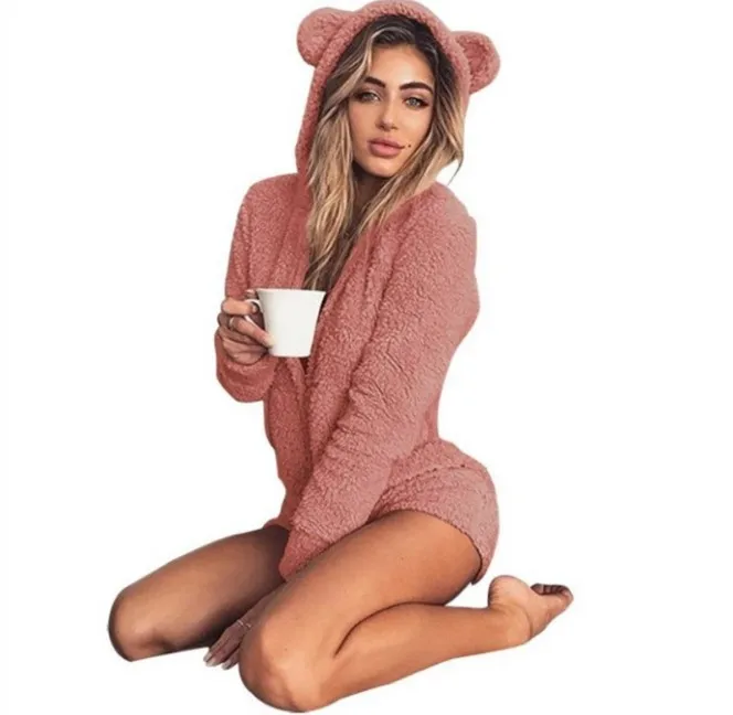 

Popular Cute Warm Cashmere Winter Onesie Hooded Fuzzy Teddy Bear Onesie Pajamas, As picture