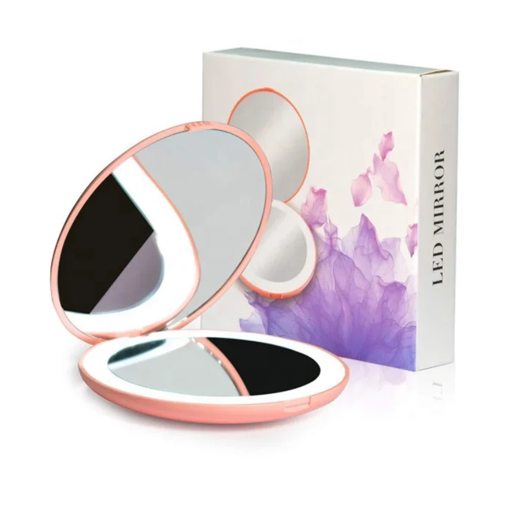 

Double Sided Make Up LED Mirror Cosmetic Folding Portable Pocket LED Lighted Makeup Mirror, Pink, blue, white, black