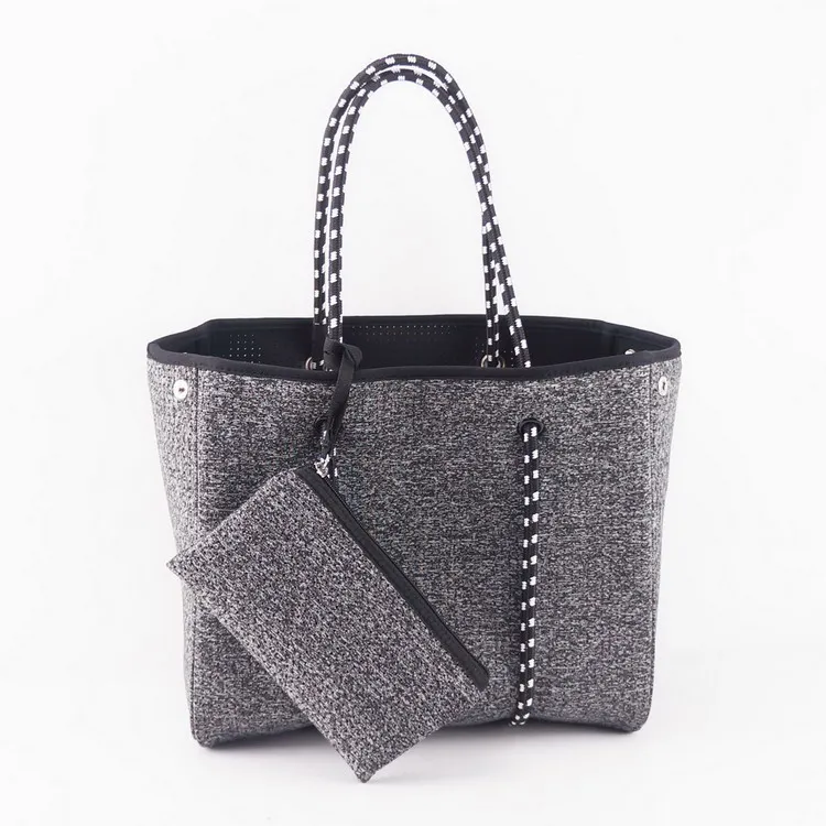

2019High quality Perforated Neoprene shopping handbag Beach Tote bag for women, Any colors are available