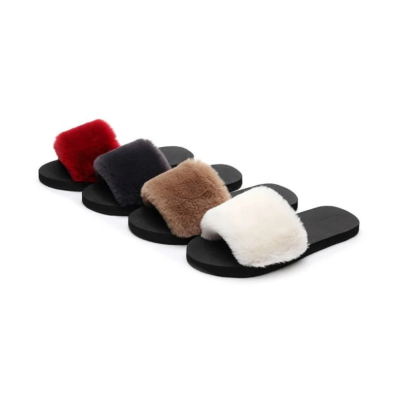 

Hot Sale 36-40 Women Slippers Fashion Fluffy Faux Fur Plush Slippers Women Spring Autumn Slides Flip Flops Flat Shoes X4