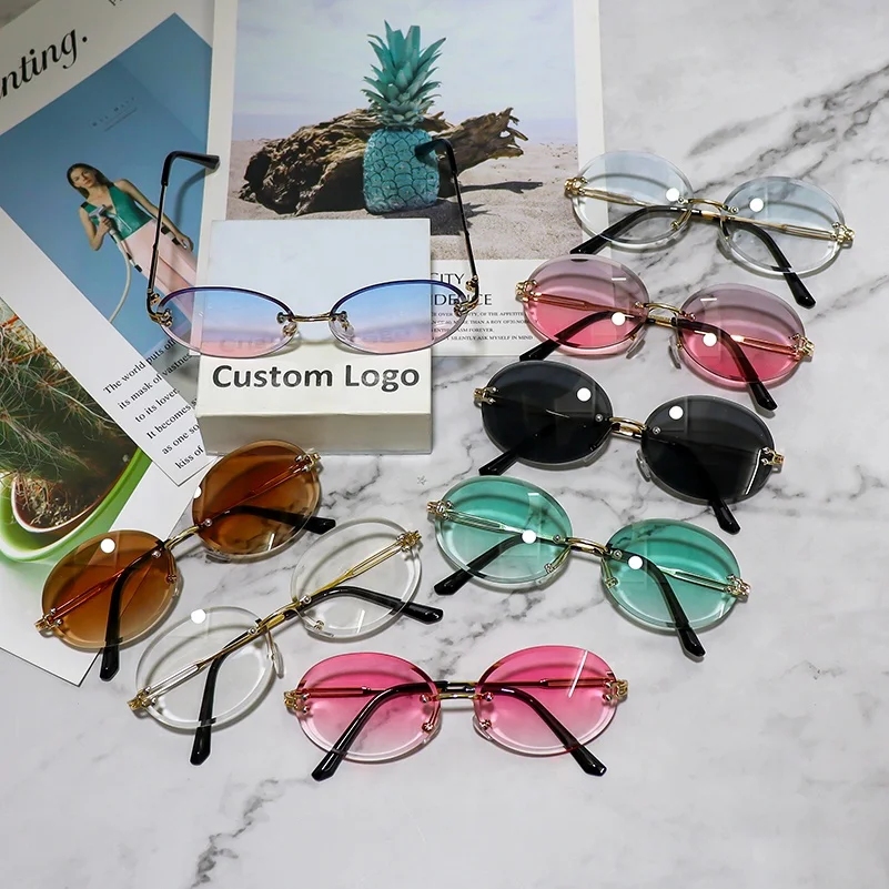 

Customization Logo Frameless Manual Trimming Sunglasses Blue Pink Gradient Sunglasses, 10 colors