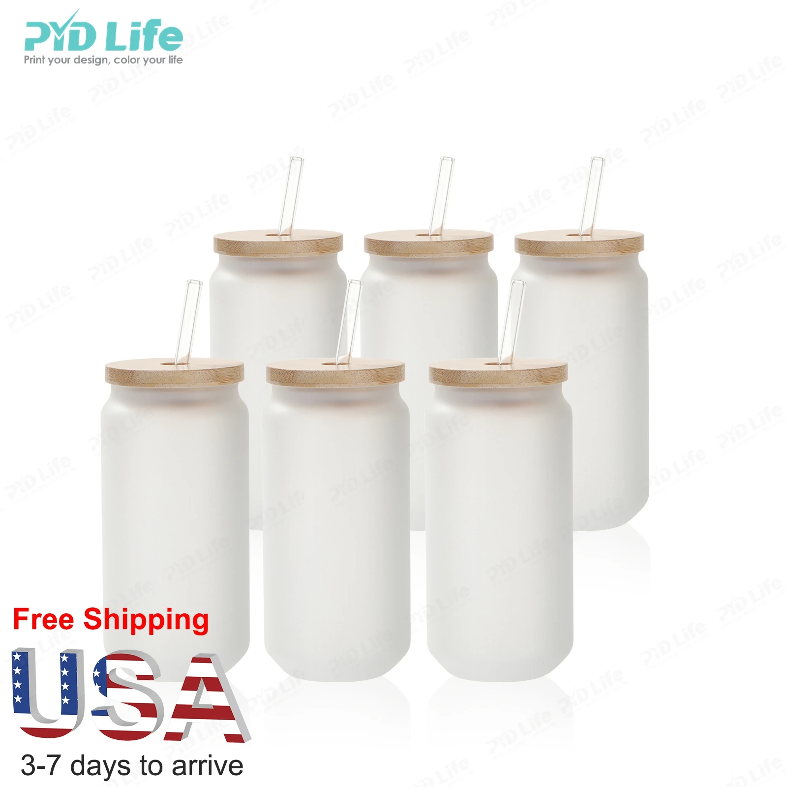 

PYD Life USA Warehouse Free Shipping 18 oz Blanks Soda Frosted Cups Tumbler Beer Sublimation Glass Can with Bamboo Lid and Straw