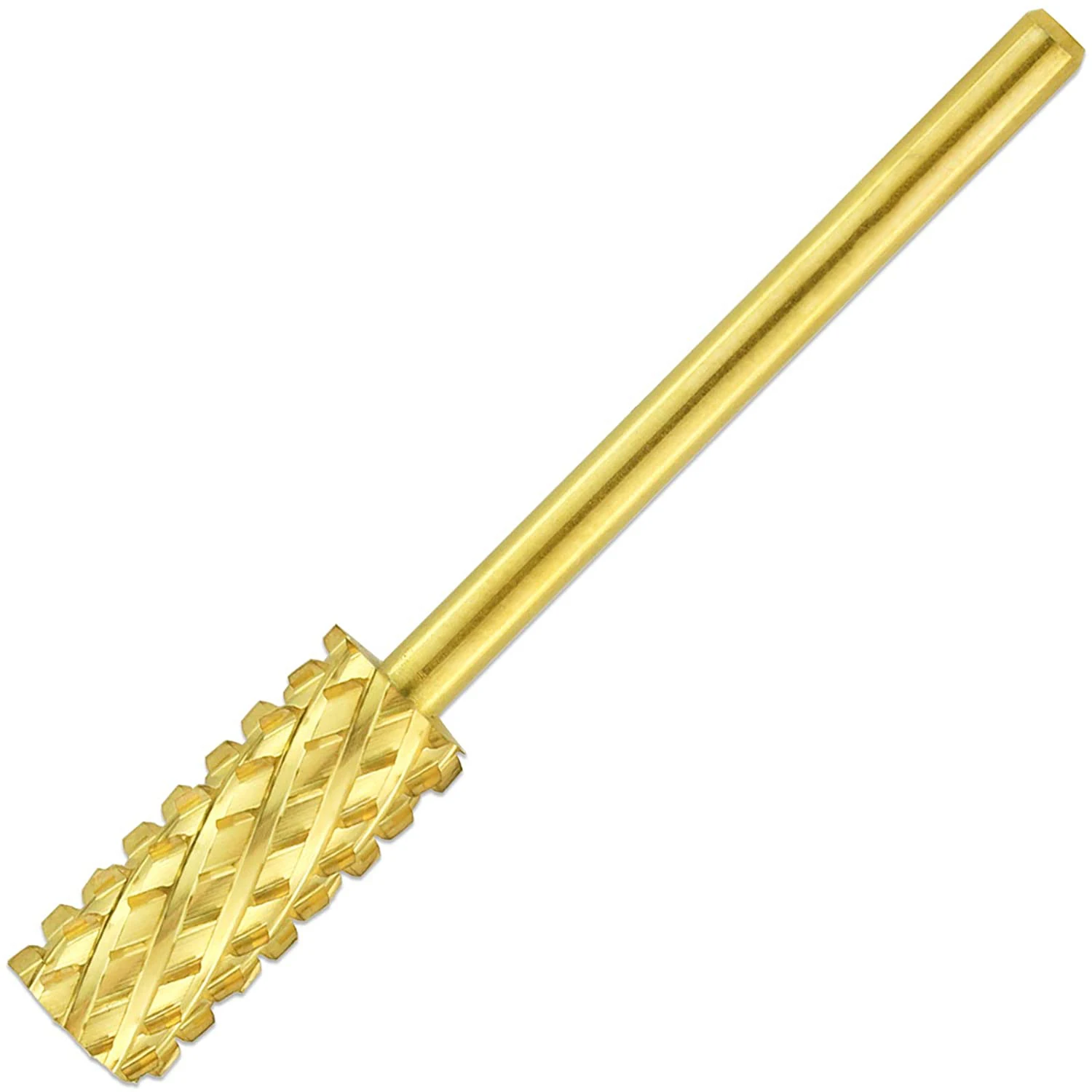 

Koofar Professional 3/32" Shank Size Flat Top Small Barrel Carbide Bit 4X Coarse Grit Gold Nail Drill Bit for Dremel Machine