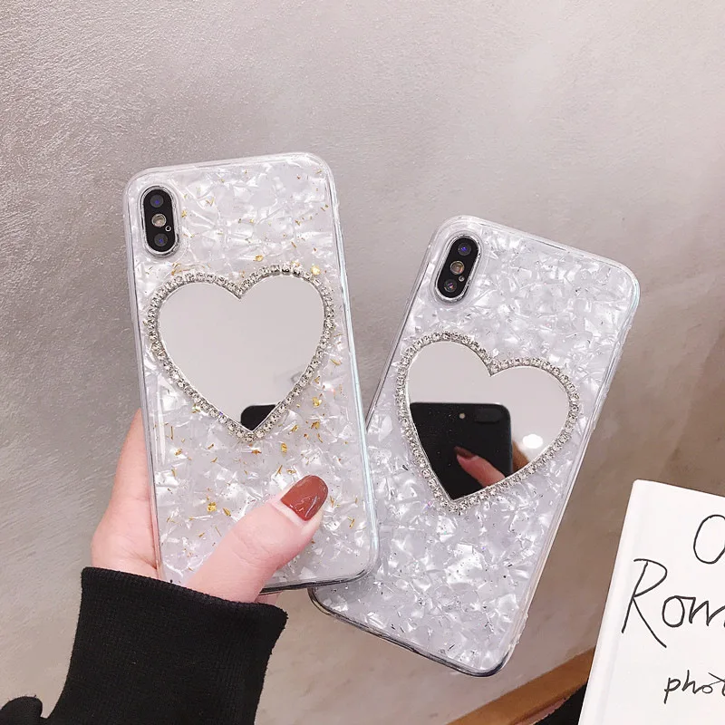 

Beautiful Diamond Shell Love Mirror Case For Iphone 11 Mirror Cell Phone Case