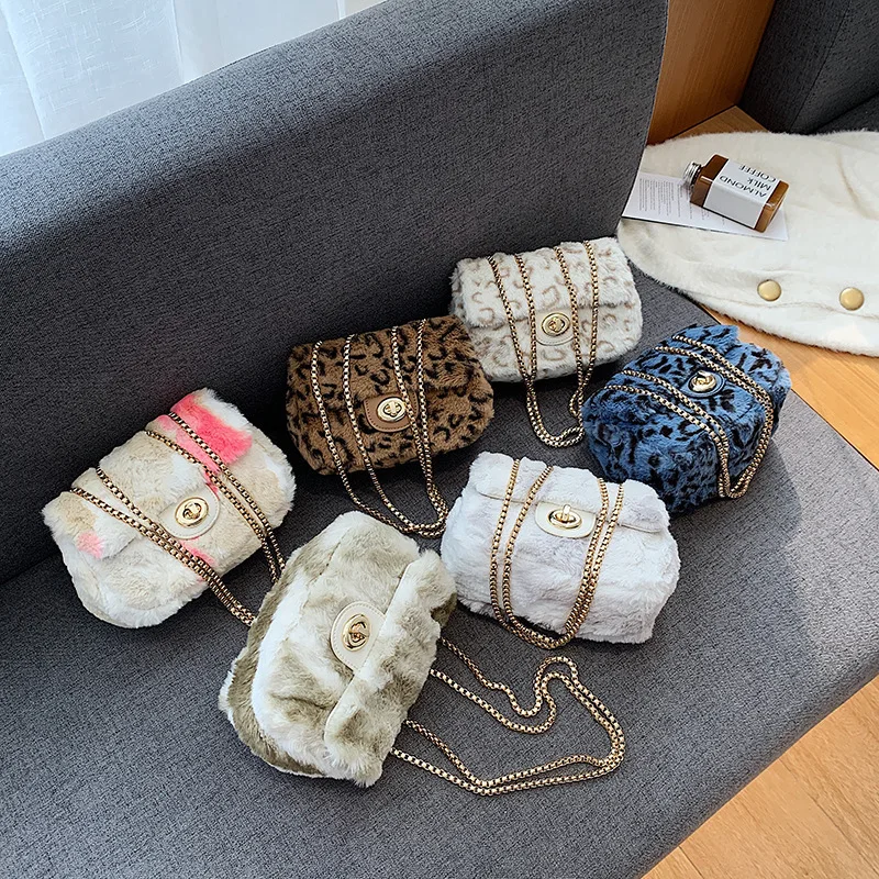 

Trendy fall and winter fuzzy crossbody shoulder handbags luxury women's handbag fashion hasp purse, 6 colors