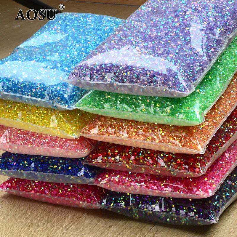 

AOSU Wholesale 2 3 4 5 6mm Glitter Crystal Stones Round Strass Flatback Resin Jelly AB Rhinestones For Clothes