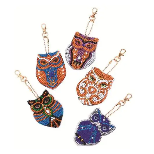 

5D Diamond Painting Kit Keychain 5Pcs Diy Handmade Full Decorative Accessories Owl Crafts, Picture shows