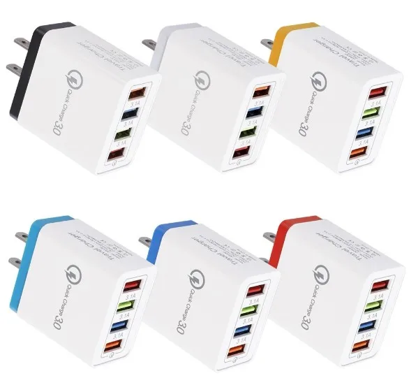 

Custom Phone Charger 4USB Color Mobile Phone Portable Travel 3A Charger Plugs, White