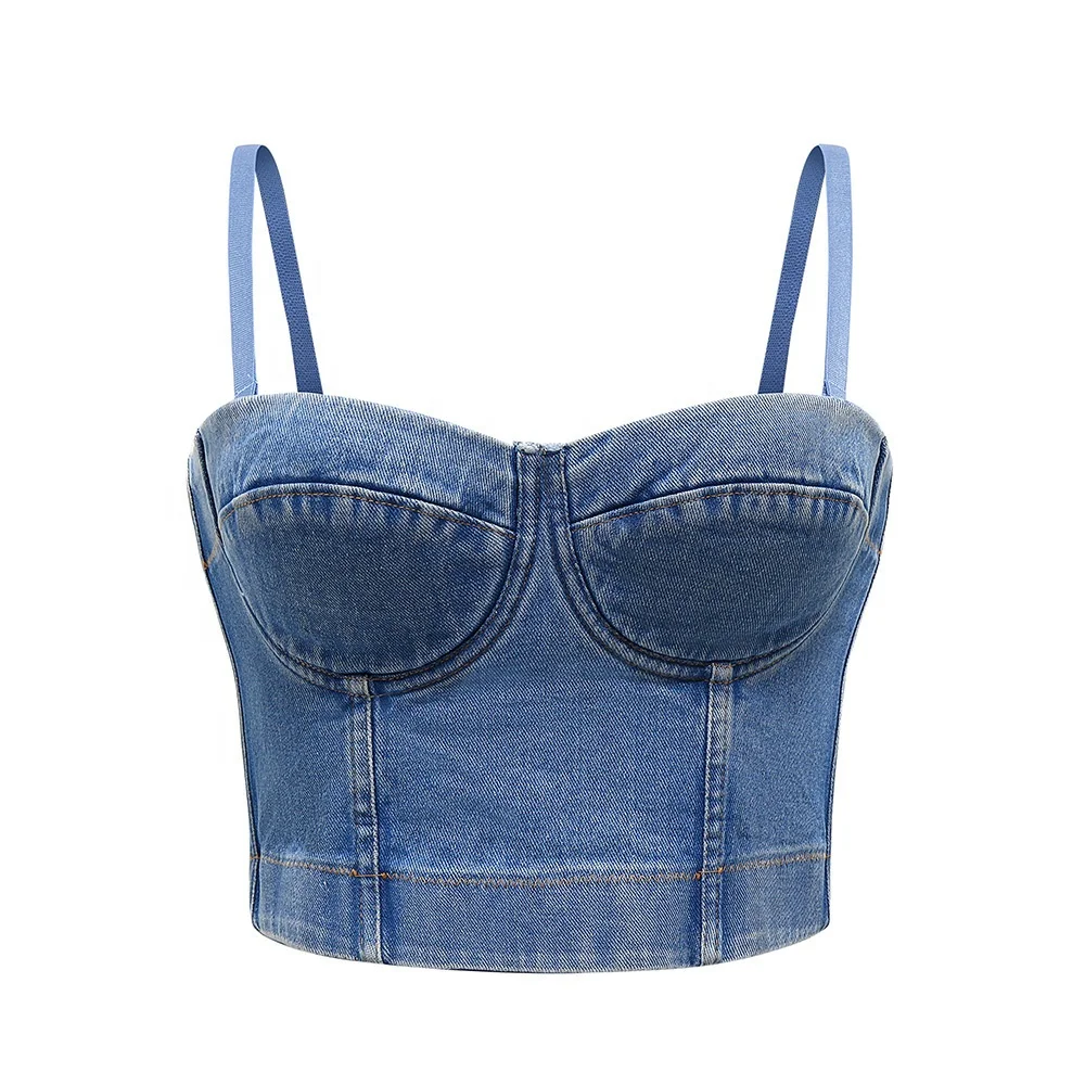 

B51567A New style ladies sexy slim backless fashion denim crop tops, Blue
