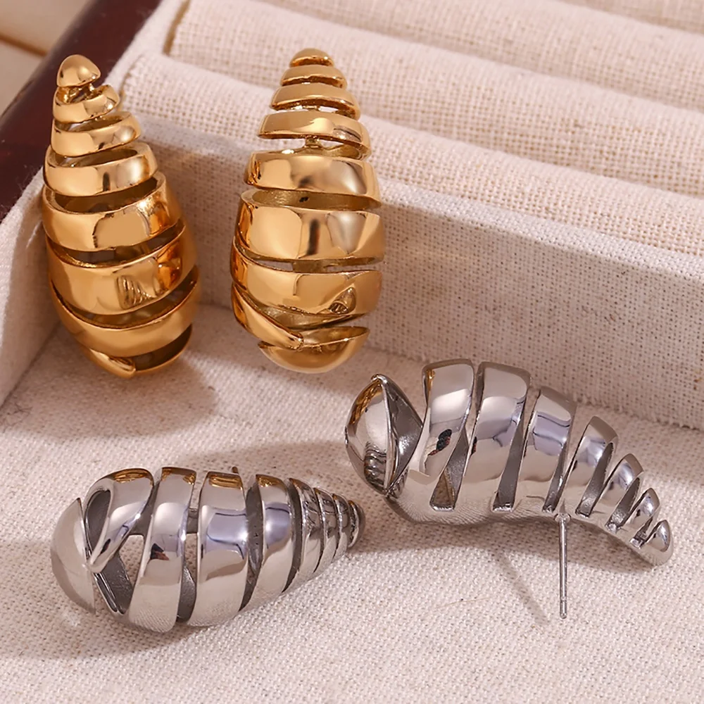 Hollow Screw Thread Water Drop Stud Earring 18K Gold Plated Stainless Steel Jewelry Making Supplies boucles d'oreilles