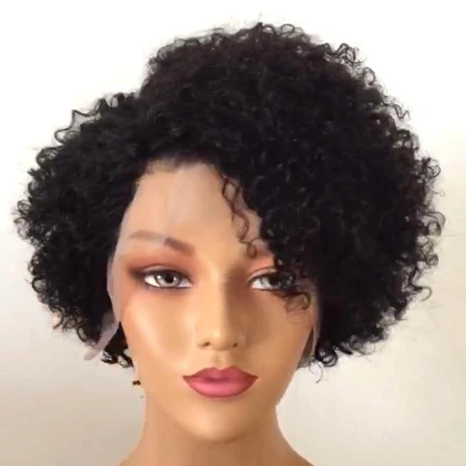 

Sunnymay Lace Front Human Hair Wig Indian Remy Hair Curly Lace Bob Wig 13x6 Medium Brown Lace Pre plucked, Natural color lace wig