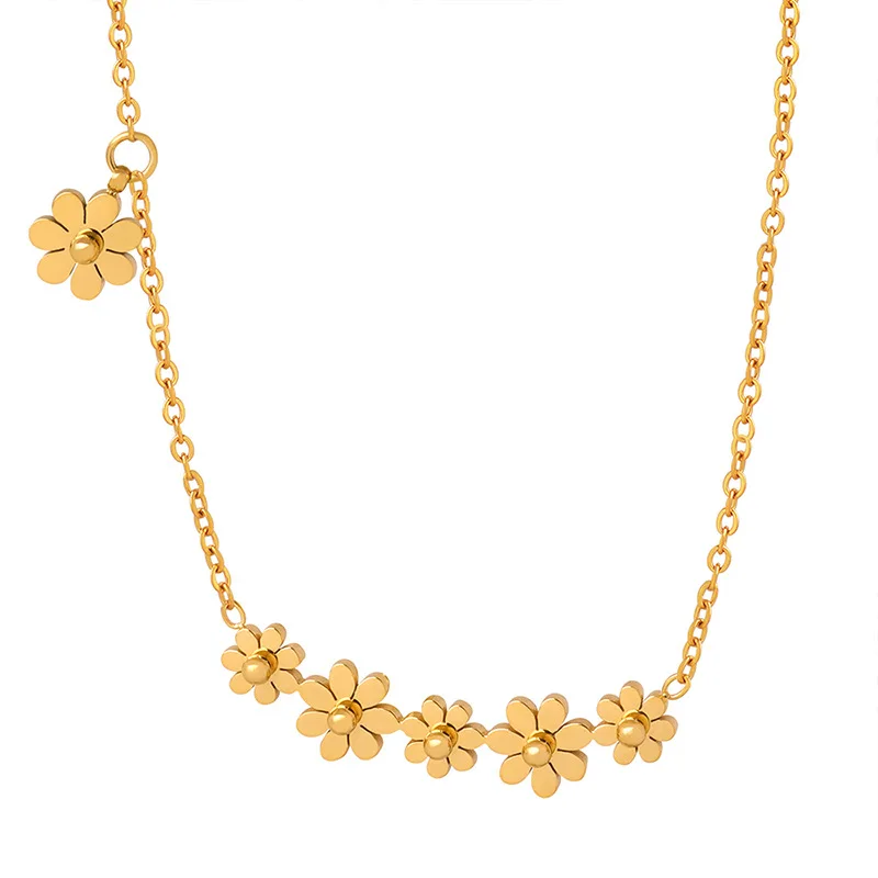 

Fashion Jewelry Waterproof 18k Gold Plated Stainless Steel Daisy Flower Pendant Choker Necklace collier en acier inoxydable