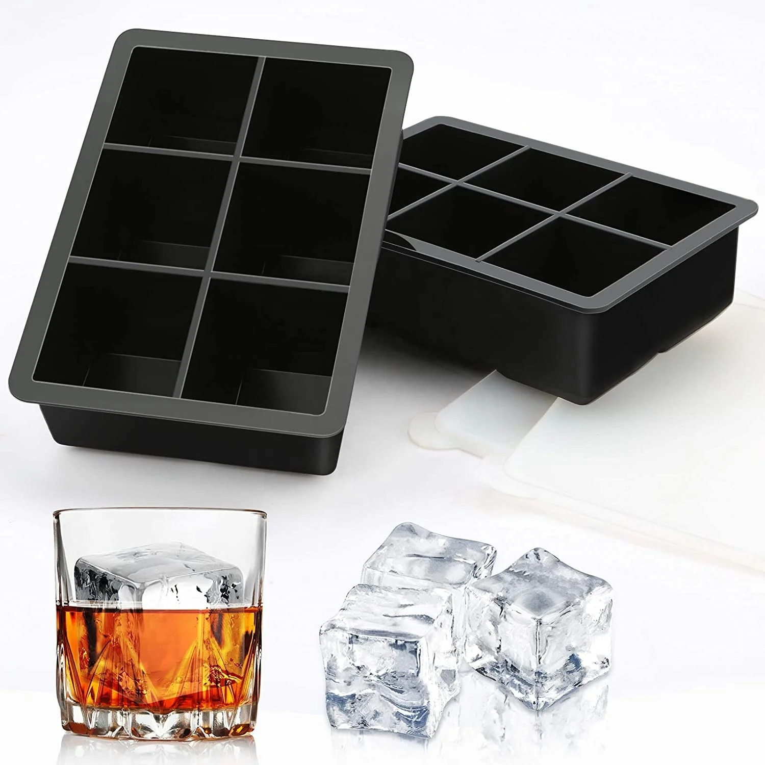 

Amazon Hot Sell Silicone Ice Cube Tray - Large 4/6/8 Cavity Square Shape Silicone Ice Cube Mould