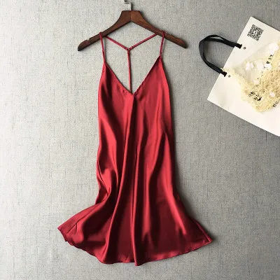 

Summer Ladies Sexy Ice Silk Nightdress Sleeveless Backless Pajamas Hot selling woman suspender Sleepwear