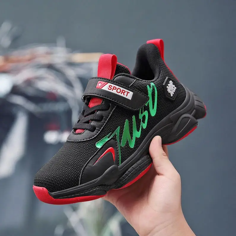 

Dropship Winter Brand Breathable Black Kids Sports Running Shoes Leather and Mesh Children Casual Shoes for Boys