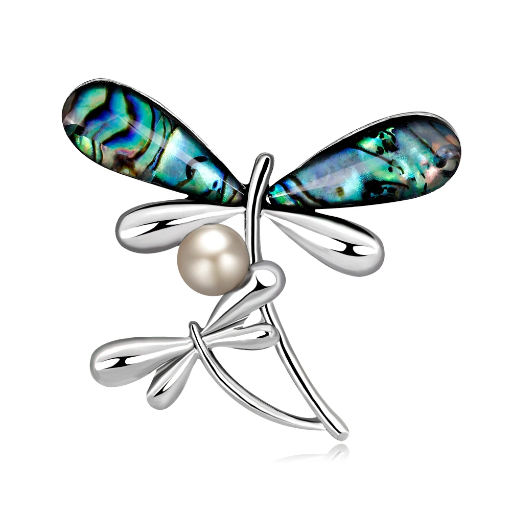 

Fashion Natural Shell Dragonfly Brooch Imitation Pearl Animal Pins for Women Wedding Grace Brooches Jewelry Accessories