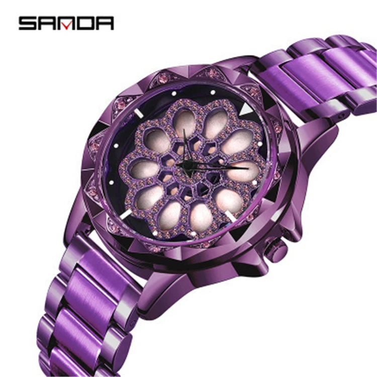 

SANDA fashion trend watch women waterproof fashion steel belt leisure students personality rotation dial quartz watch