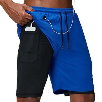 Men's 2-in-1 Double Layer Athletic Nylon Workout Sports Shorts Jogger ...