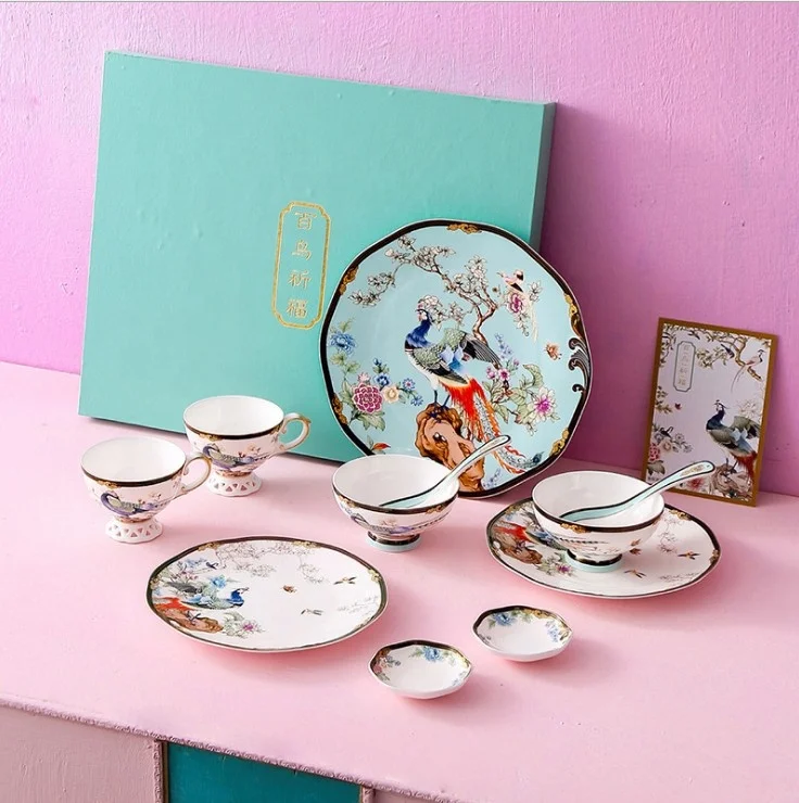 

Chinese style dinner set tableware set Bone China has high quality and can be customized in large quantity, Green