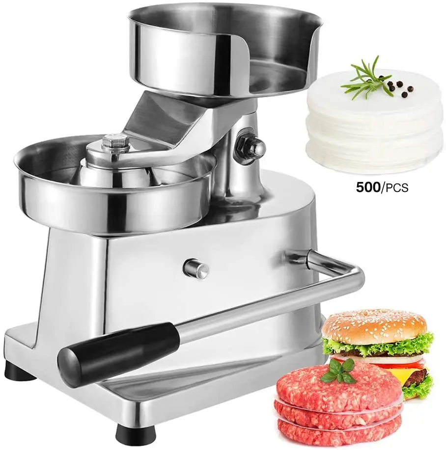 Silver KoolMore Burger Press Patty Maker for 4” Hamburgers Heavy Duty Processor Includes Pattie Papers Stainless-Steel Manual Forming Machine for Personal and Commercial Foods CHM-4 