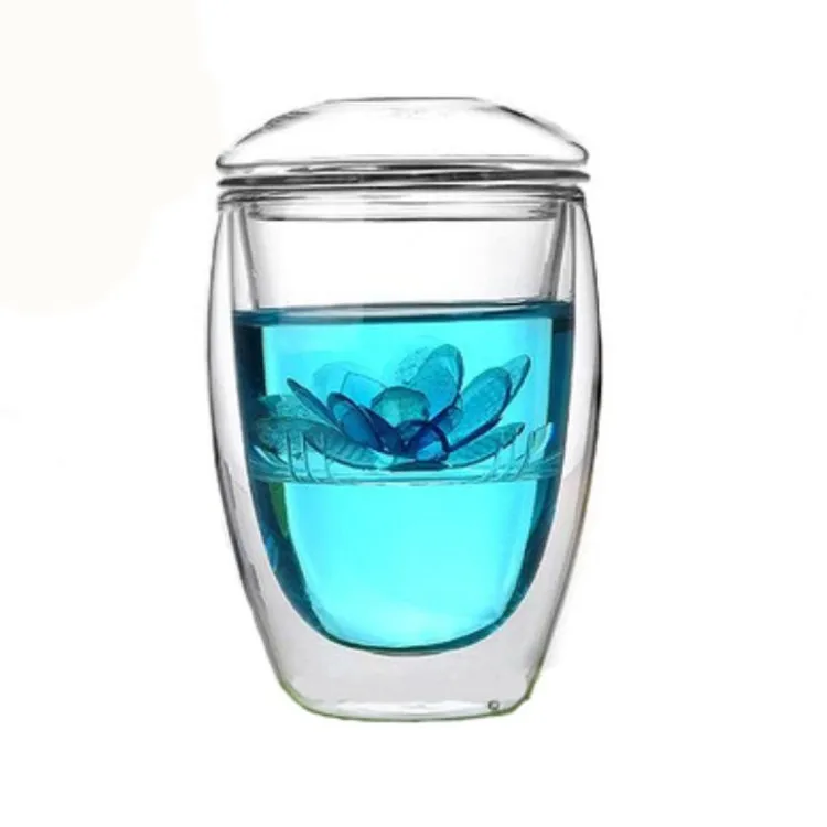 

Wholesale 350ml,l450ml double wall glass tea cup with infuser and glass lid, Transparent