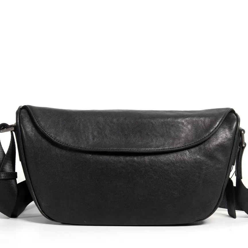 

Leather waist bag men's and women's Cowhide messenger bag new chest bag, Black