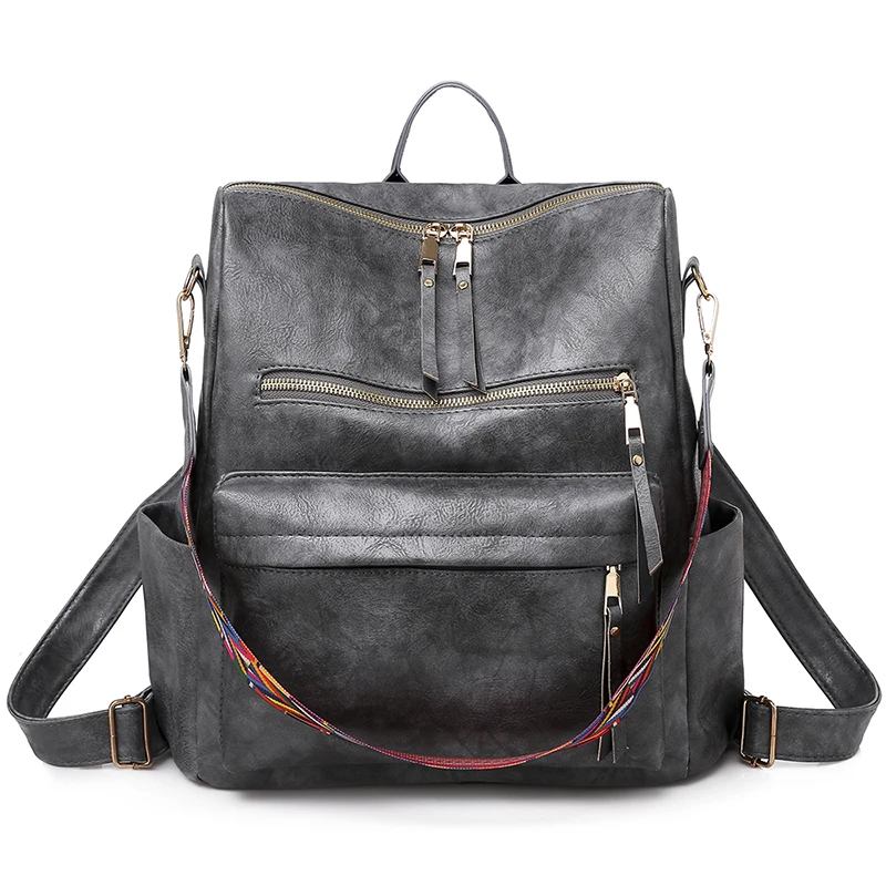 

College School Leather Pink Backpack Casual Shopping Laptop Back Pack With Zipper D61404