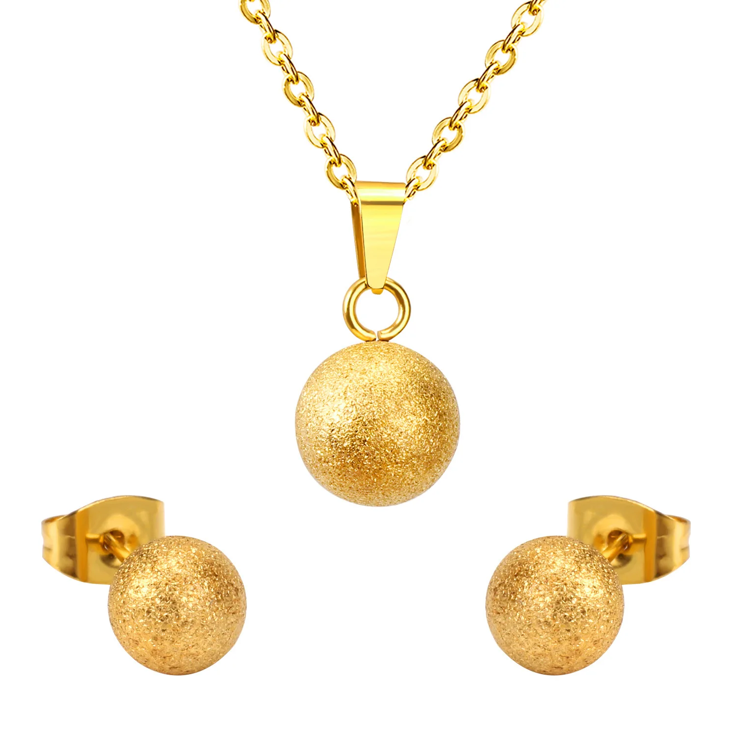 

fashion elegant steel ball pendant necklace earrings jade jewelry set