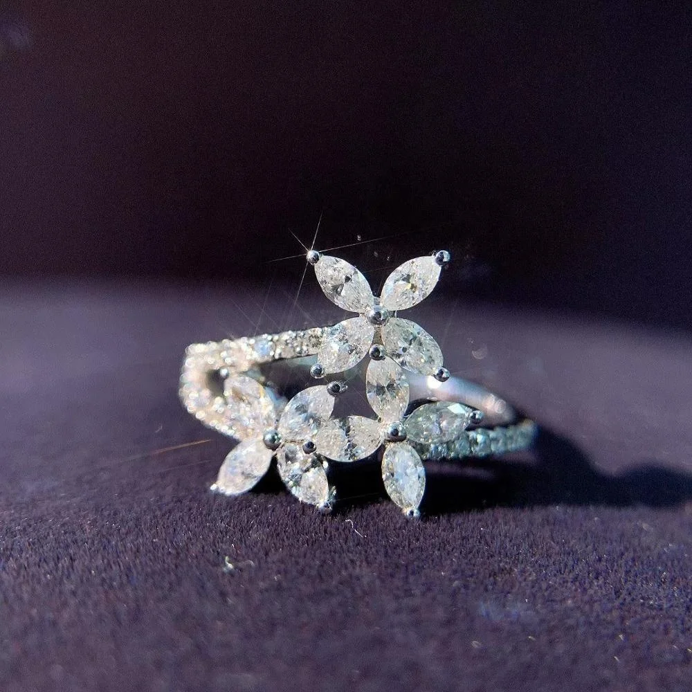 

PUSHIfashion vintage solid 18k gold rings engagementa custom 0.95 carat diamond flower ring jewelry women