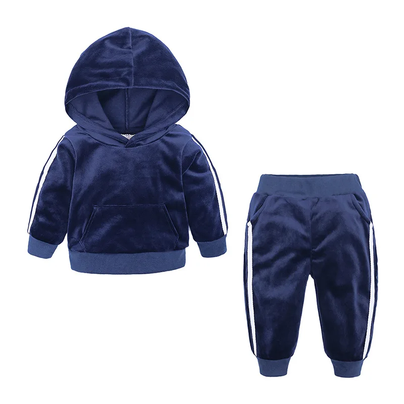 

New hot selling products high quality wholesale solid color gold velvet casual sport boutique children kids indian boy clothes