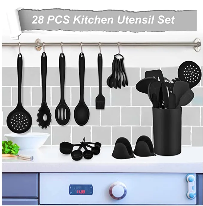 

28 pcs Kitchen Utensils Set Non-stick Heat Resistant Silicone Cookware With Stainless Steel Handle
