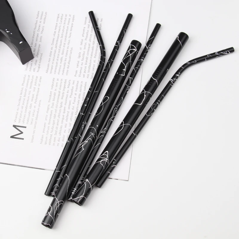 

Creative Reusable Metal Drinking Beverage Straws Coffee Printing process Straight Black Crack Painted Straw