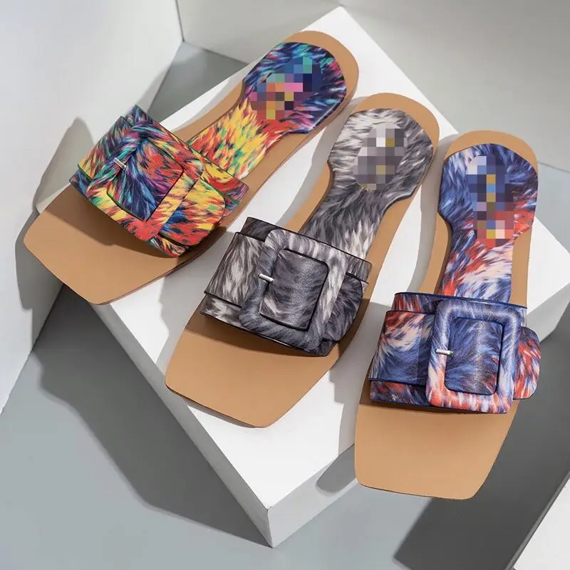 

2021 Plus size hot sale new arrivals shoes fashion printing europe american summer women leisure outdoor slippers sandals, Purple, black, yellow