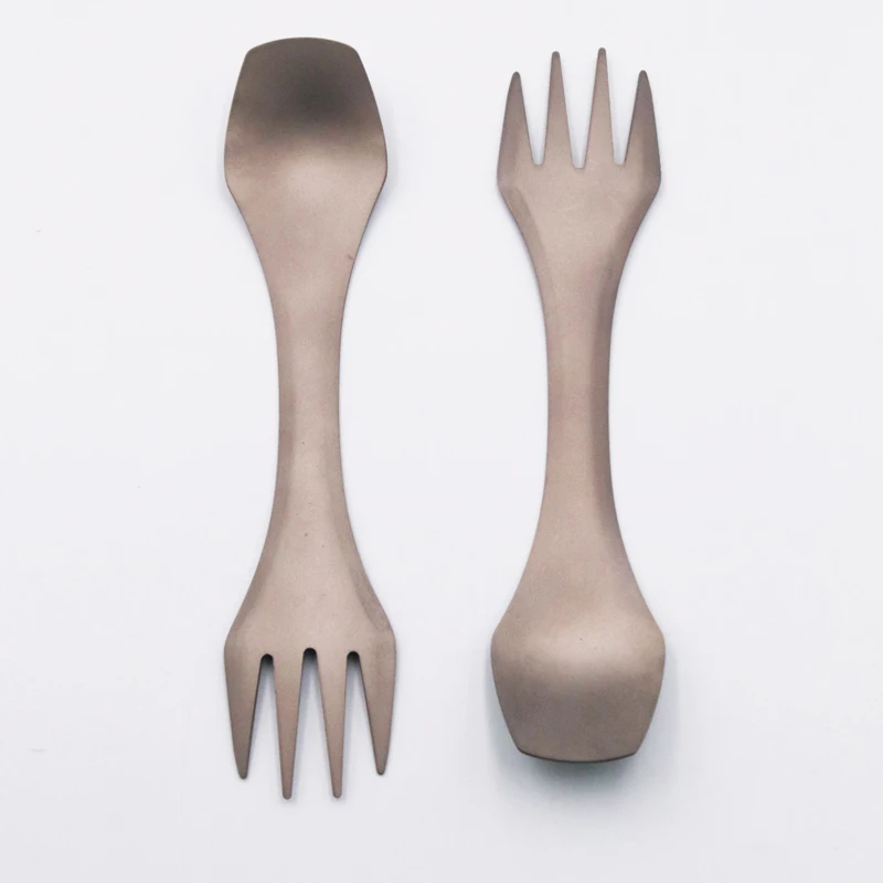 Outdoor Camping Titanium 2 In 1 Spoon Fork Tea Coffee Spoons Tableware