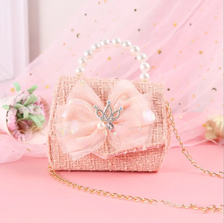 

BHY714 colorful bow boutique purse kids fashion kid purses and handbags trend pearl crossbody girl's bag