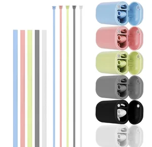 Image of Portable Drinking Straws Reusable Silicone Collapsible Straw with Case