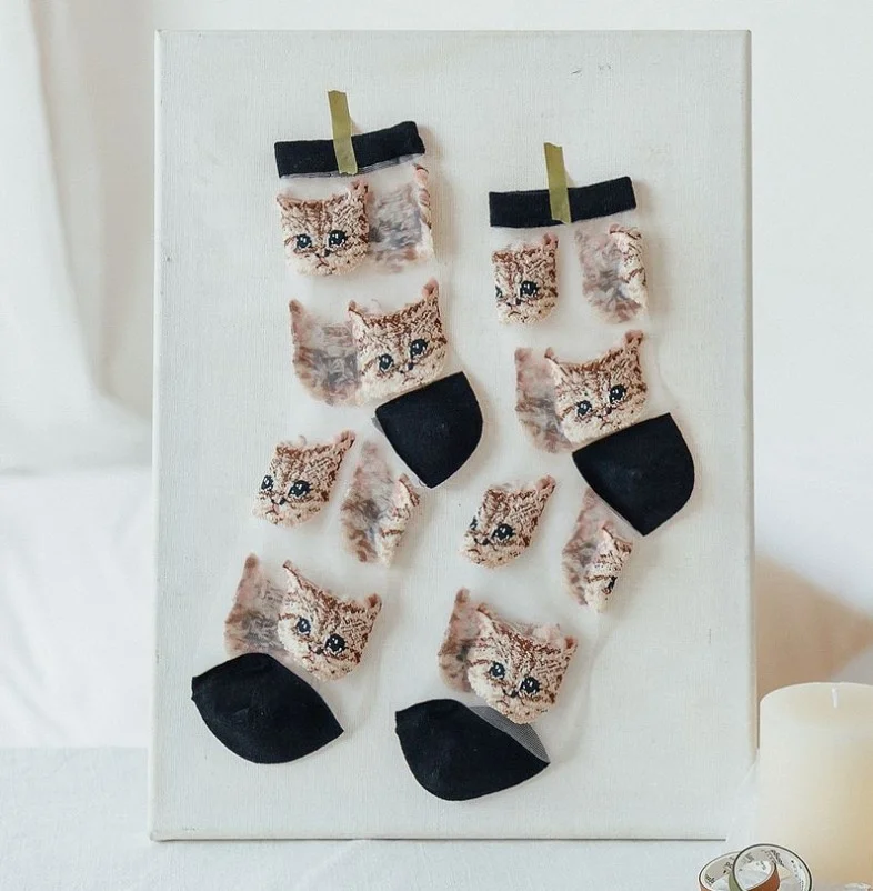 

2020 New Style Japanese-style Glass Tube Socks Summer Thin Silk Cute Cat Socks Wholesale, Can as pantone code