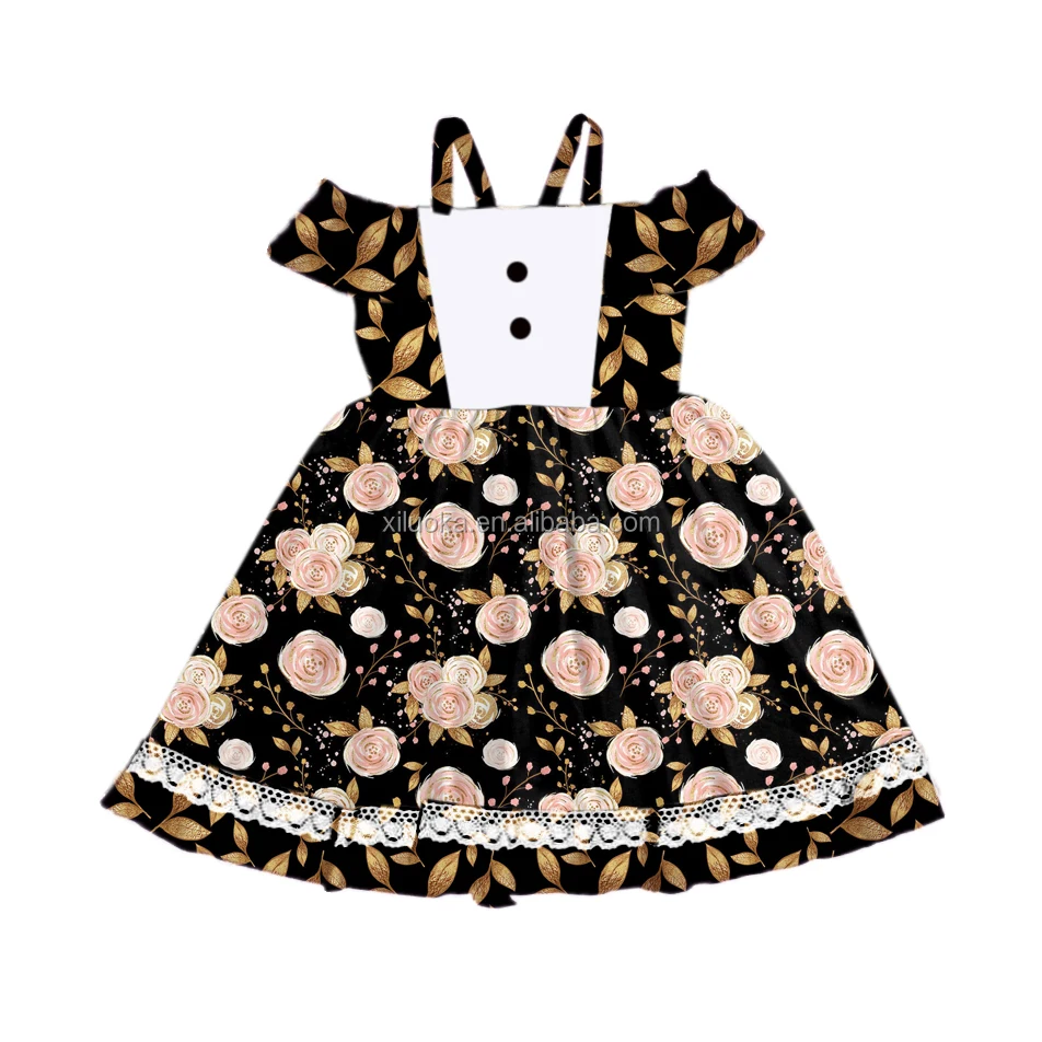 

Casual Party Black Girls Dress Baby Floral Dress Children Print Cotton Girls' Dress Children's Wear, Picture