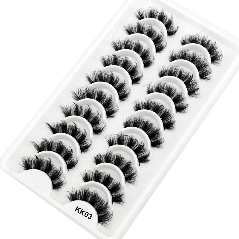 

Wholesale Thick Crisscross Handmade 8D Fluffy Lash Black Cotton Band Synthetic Messy 10 Pairs Faux Mink Hot Sell Eyelashes