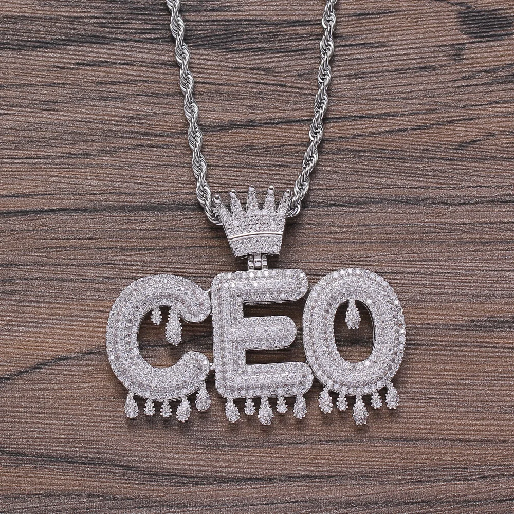 

New Custom Name Bubble Letters Chain Pendants Necklaces Iced Out Charms CZ Hip Hop Men's Jewelry With Gold Silver Tennis Chains