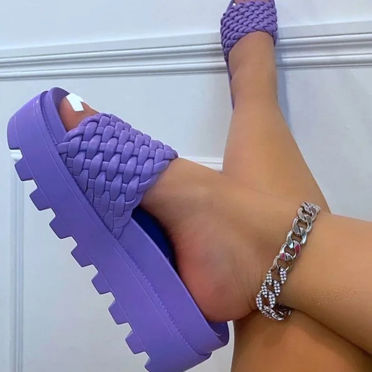 

Custom weave colorful woman slippers 2021 new height increasing summer sandals casual comfort women sandals, Picture