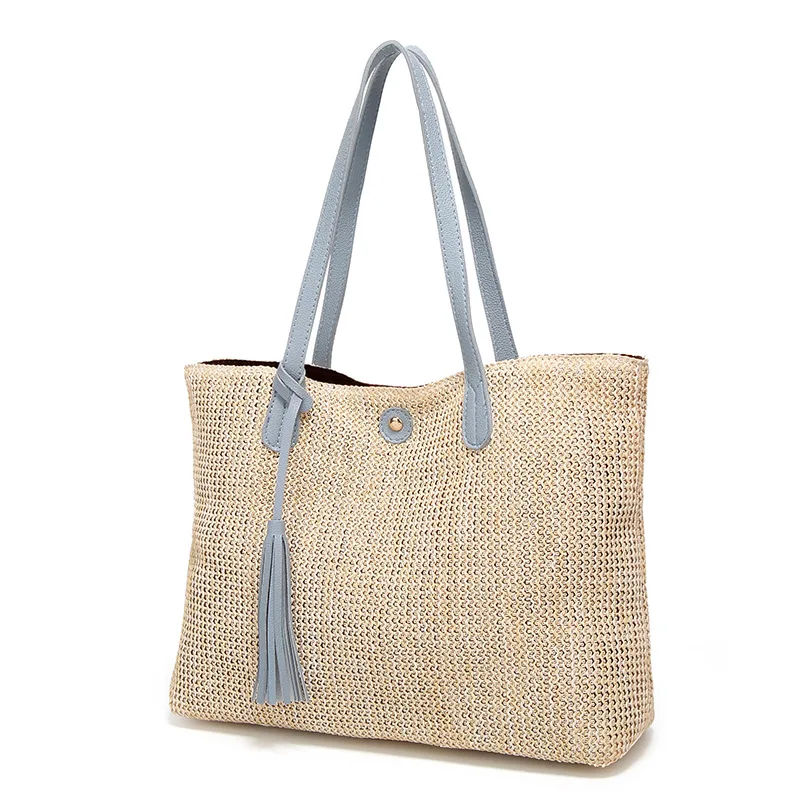 

Fashion Wholesale Women Shoulder Bag Simple Beach Sling Bag Ladies Straw Bag Woven Handbags, Red,blue,black,brown