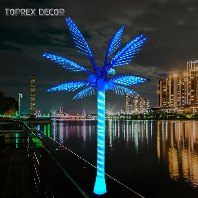 

1 year warranty IP65 waterproof indoor outdoor artificial plastic led coconut palm plant trees with leaves on sale