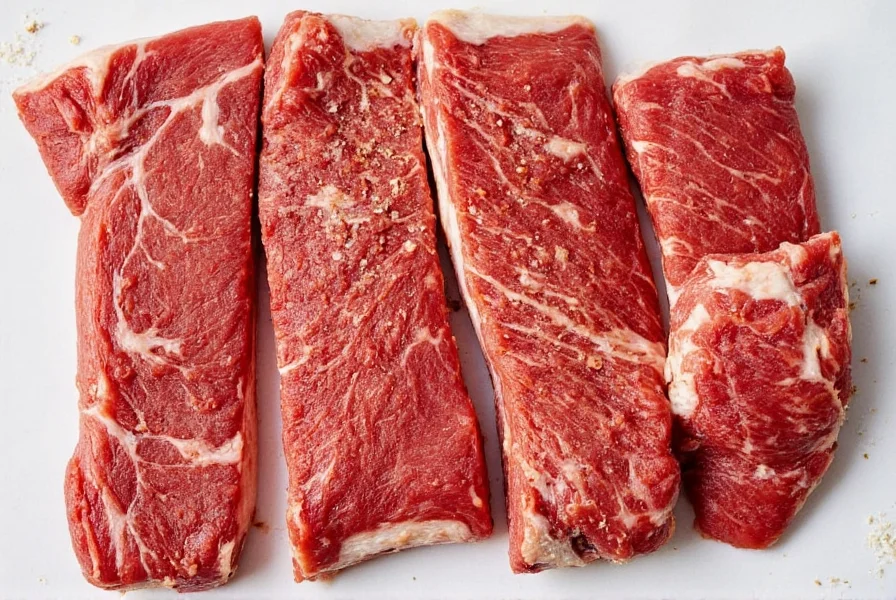 Comparison of pork rib cuts on a cutting board