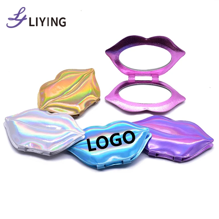 

Hot selling small holographic pink mirror custom logo compact makeup mirror