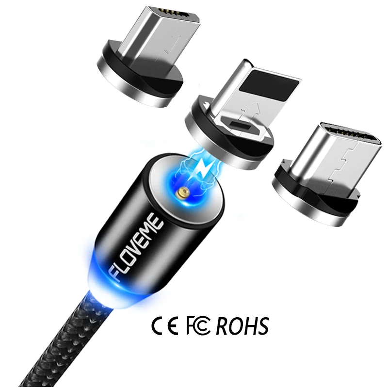 

Free Shipping 1 Sample OK CE FCC ROHS LED Magnetic Cable For iphone Micro Type C Phone Cable FLOVEME 1m Magnetic Charging Cable