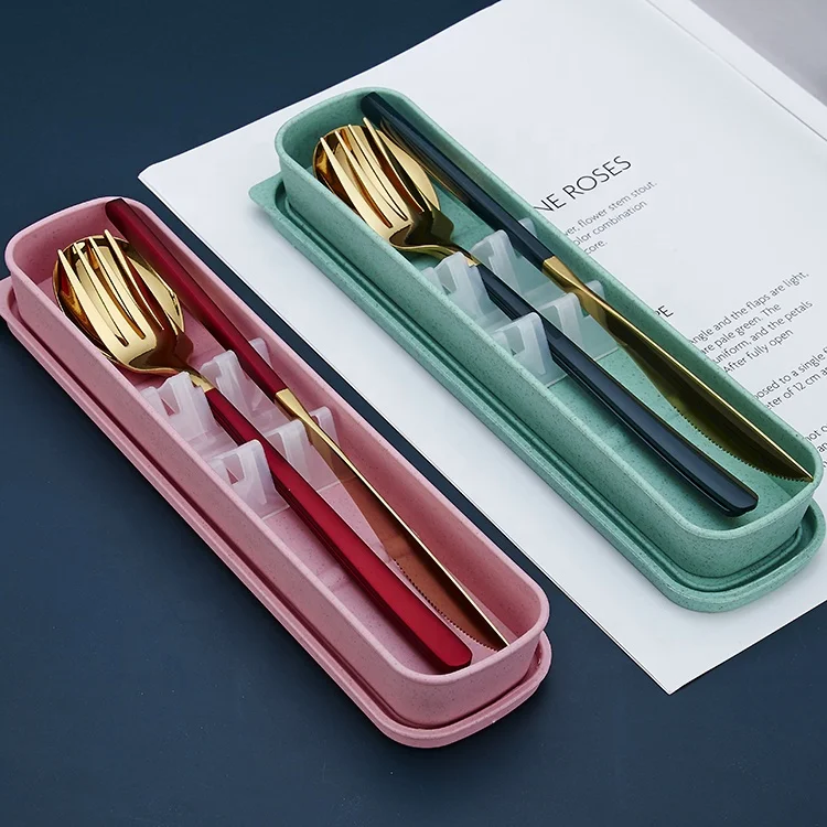 

Portable Silverware Knife Spoon Fork with Case Travel 3 1 Korean Camping Cutlery Set